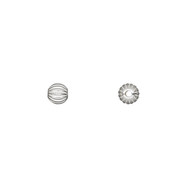 Bead, sterling silver, 5mm seamless corrugated round. Sold per pkg of 2. image number 0