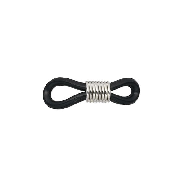 Eyeglass holder, rubber and silver-finished brass, black, 20x5mm-26x5mm with adjustable coil. Sold per pkg of 10. image number 0