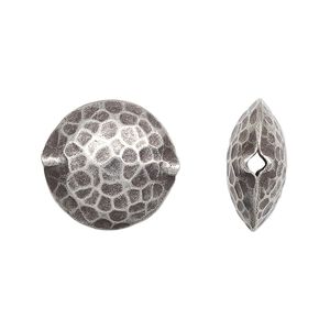 Bead, Hill Tribes, antiqued sterling silver, 17mm hammered puffed flat round. Sold individually.