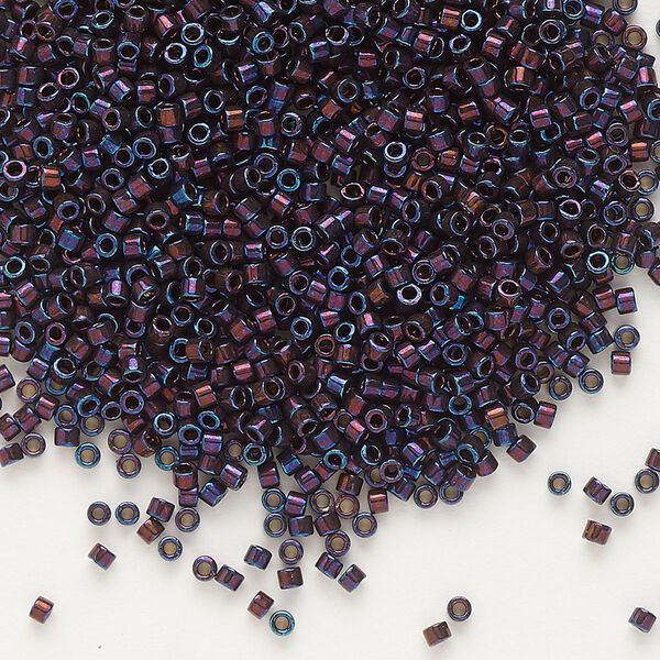 Seed bead, Delica®, glass, pkg/50g, #11 round, opaque metallic gold iris dark plum (DB-1004). image number 0
