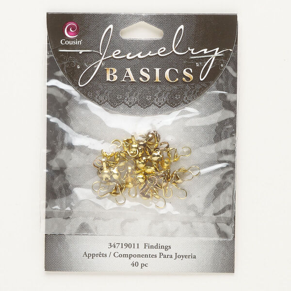Bead tip, gold-finished steel, 8x3.5mm bottom clamp-on with open loop. Sold per pkg of 40. image number 0