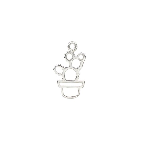 Charm Amoracast® 1pkg1 sterling silver, 12.5x8.5mm 2-sided cutout potted prickly pear image number 0