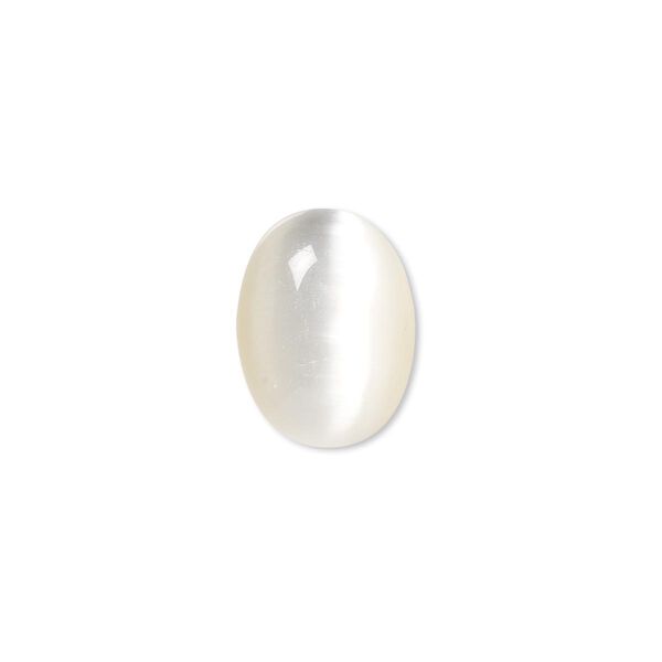 Cabochon, cat's eye glass (fiber optic glass), white, 16x12mm calibrated oval, quality grade. Sold per pkg of 8. image number 0