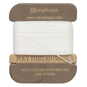 Thread, Hemptique®, polyester, pkg/32 yards, white, 0.45mm 3-ply round.