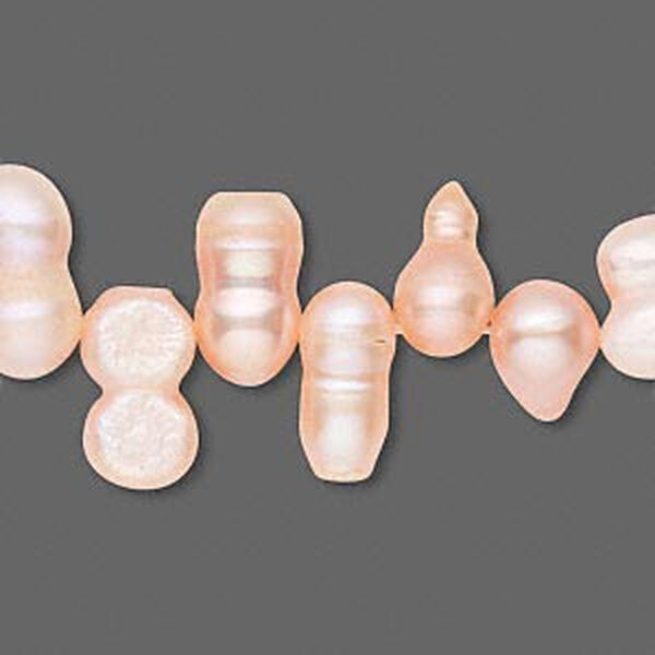 Pearl, cultured freshwater, peach, 9x6mm-15x7mm top-drilled peanut, D grade, Mohs hardness 2-1/2 to 4. Sold per 15-inch strand. image number 0