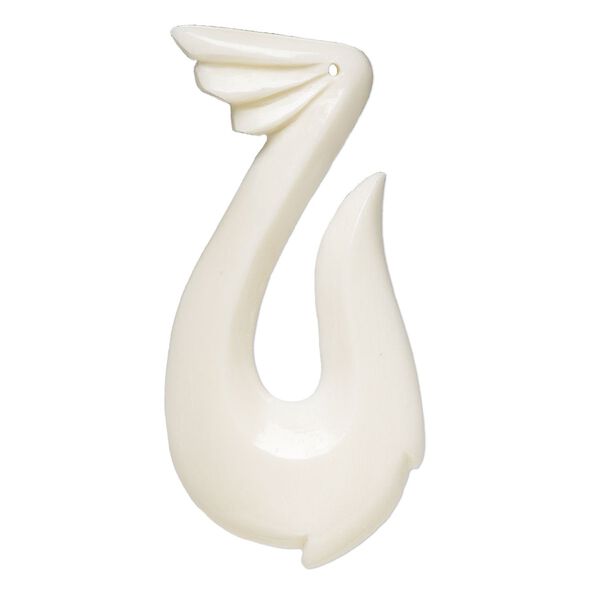 Focal, bone (bleached), 67x37mm hand-cut single-sided carved winged hook, Mohs hardness 2-1/2. Sold individually. image number 0