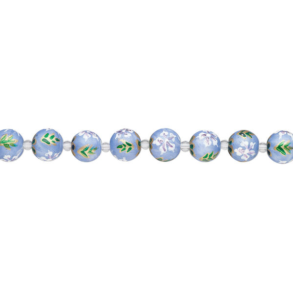 Bead, glass 1pkg8, multicolored, 14mm round with hand-painted flower. image number 1