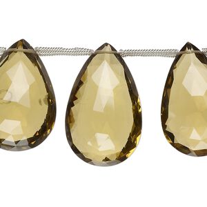 Golden quartz 1pkg7, hand-cut top-drilled faceted puffed teardrop bead 26x18mm-38x24mm