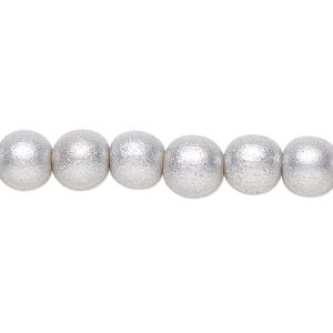 Bead, painted Taiwanese cheesewood (coated), metallic silver, 7-8mm round. Sold per pkg of (2) 15-1/2" to 16" strands.