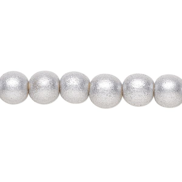 Bead, painted Taiwanese cheesewood (coated), metallic silver, 7-8mm round. Sold per pkg of (2) 15-1/2" to 16" strands. image number 0