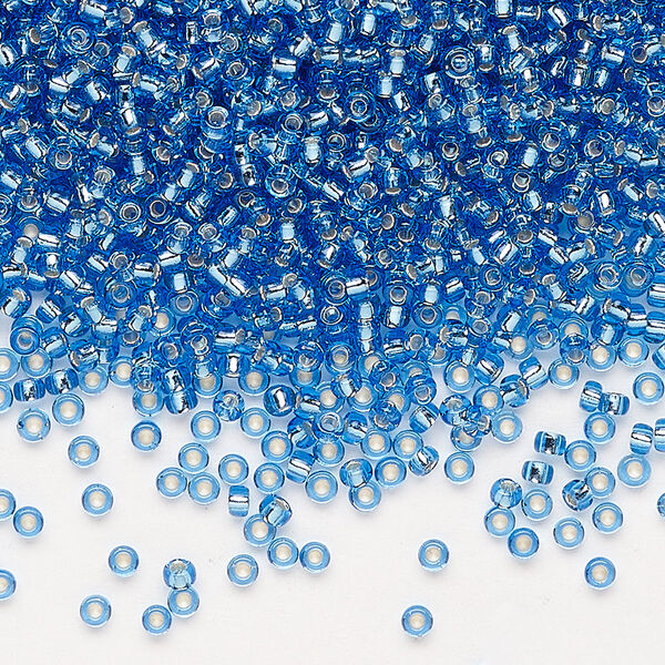 Seed bead, Miyuki, glass, pkg/25g, #11 rocaille, transparent silver-lined light blue (RR-19). image number 0