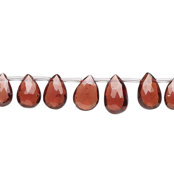 Bead, garnet (natural), 6x4mm-9x7mm graduated hand-cut top-drilled faceted puffed teardrop, B grade, Mohs hardness 7 to 7-1/2. Sold per 4-inch strand, approximately 15 beads. image number 0