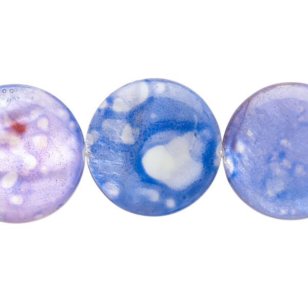 Mother-of-pearl shell 1pkg1, puffed flat round bead 15 inch blue / purple 19-20mm image number 0