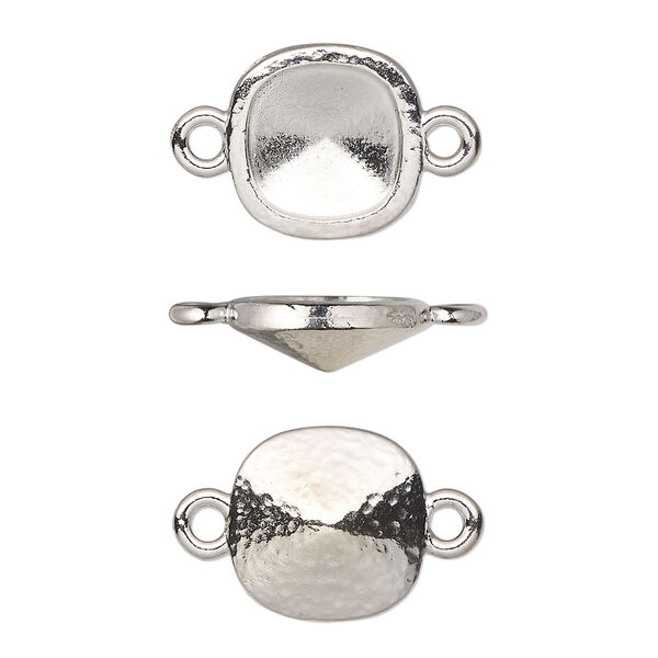 Link, TierraCast®, Almost Instant Jewelry®, white bronze-plated pewter (tin-based alloy), 13mm hammered square with 10mm cushion glue-in setting (4470). Sold per pkg of 20. image number 0