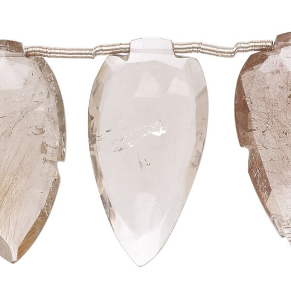 Golden rutilated quartz / red hair quartz 1pkg11, hand-cut top-drilled faceted puffed arrowhead bead natural 28x16mm-35x19mm image number 0