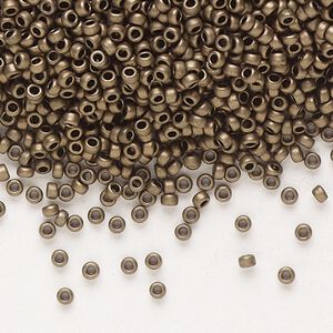 Seed bead, Miyuki, glass, pkg/35g, #15 rocaille, opaque matte metallic dark bronze, (RR-2006).