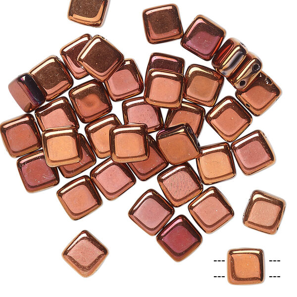 Bead, Preciosa, Czech pressed glass, opaque copper, 6x6mm flat square with (2) 0.7mm holes. Sold per pkg of 40. image number 0