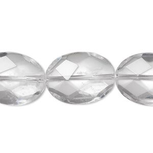 Quartz crystal 1pkg1, faceted oval bead natural 8 inch 20x15mm