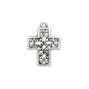 Drop, antique silver-finished "pewter" (zinc-based alloy), 19x16mm cross. Sold per pkg of 10.
