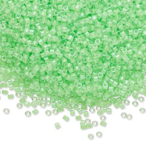 Seed bead, Delica®, glass, pkg/250g, #11 round, translucent luminous inside dyed color mint green (DB-2040).