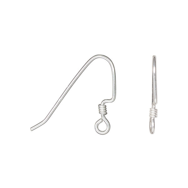 Ear wire, sterling silver, 17mm perfect balance angular fishhook with 2mm coil and open loop, 20 gauge. Sold per 25 pairs (50 ear wires). image number 0