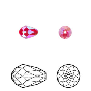 Bead 4pk light Siam shimmer 2X, Crystal Passions® 9x6mm teardrop 5500