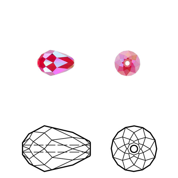 Bead 4pk light Siam shimmer 2X, Crystal Passions® 9x6mm teardrop 5500 image number 0