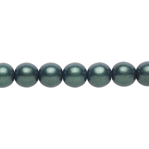 Bead, Czech glass druk, opaque satin dark green, 8mm round. Sold per 15-1/2" to 16" strand. image number 0
