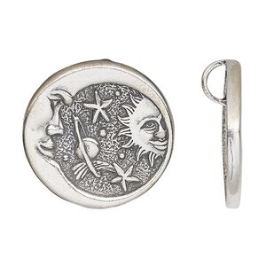 Pendant, antiqued sterling silver, 25mm single-sided round with celestial scene and hidden bail. Sold individually.