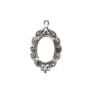 Drop, marcasite (natural) and sterling silver, 22x15mm oval with 14x10mm 4-prong oval setting. Sold individually.