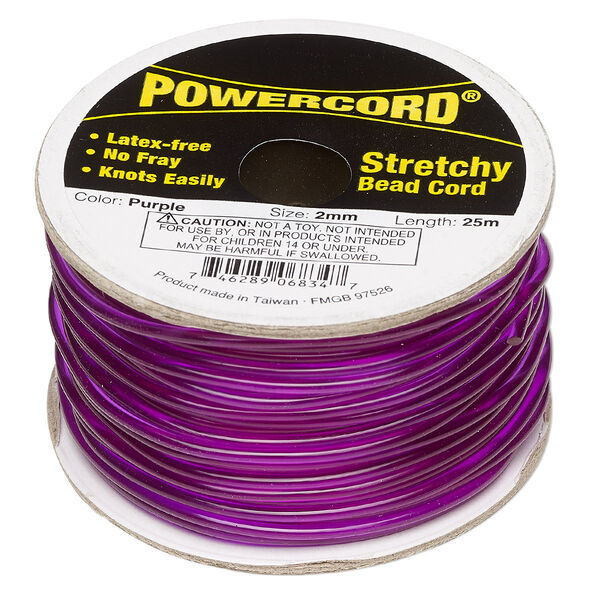 Cord, Powercord®, elastic, purple, 2mm, 21.5-pound test. Sold per 25-meter spool. image number 0