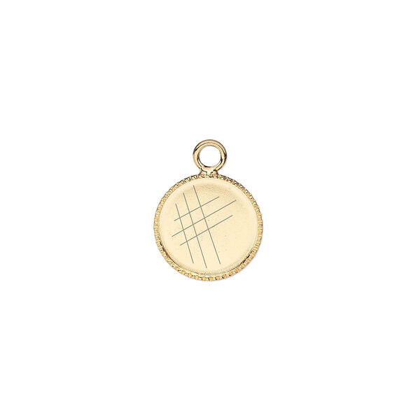 Drop, gold-plated brass, 11mm round with beaded edge and 10mm round bezel setting. Sold per pkg of 24. image number 0