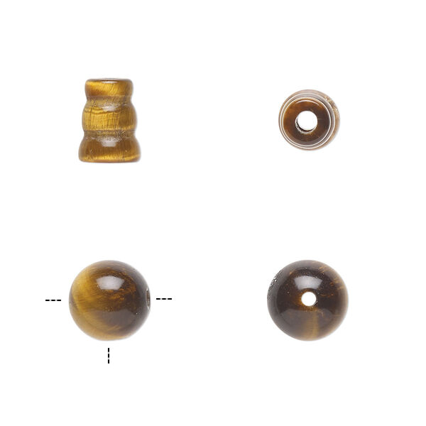 Bead, tigereye (natural), 8mm T-drilled round and 8x5mm-9x6mm cone, B grade, Mohs hardness 7. Sold per pkg of (2) 2-piece sets. image number 0