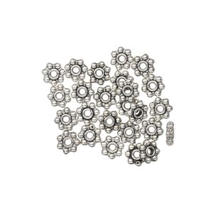 Bead, antiqued "pewter" (zinc-based alloy), 5x1mm beaded rondelle. Sold per pkg of 24.