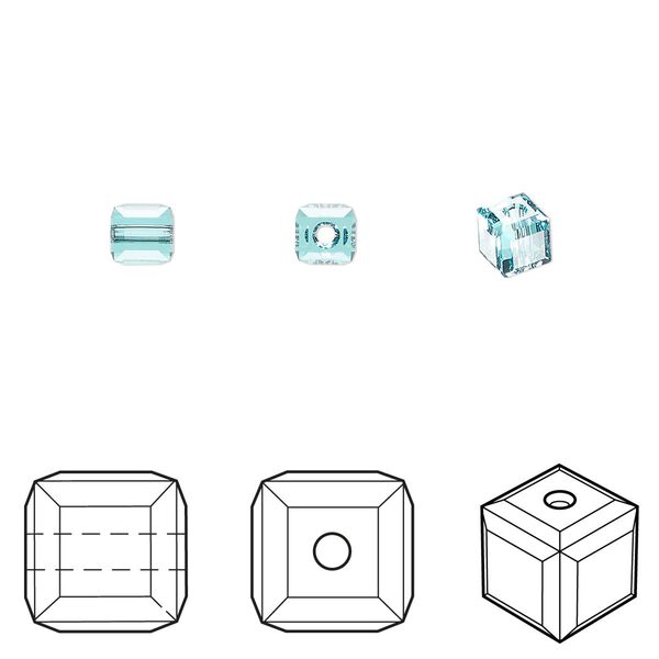 Bead 12pk light turquoise, Crystal Passions® 4mm cube 5601 image number 0