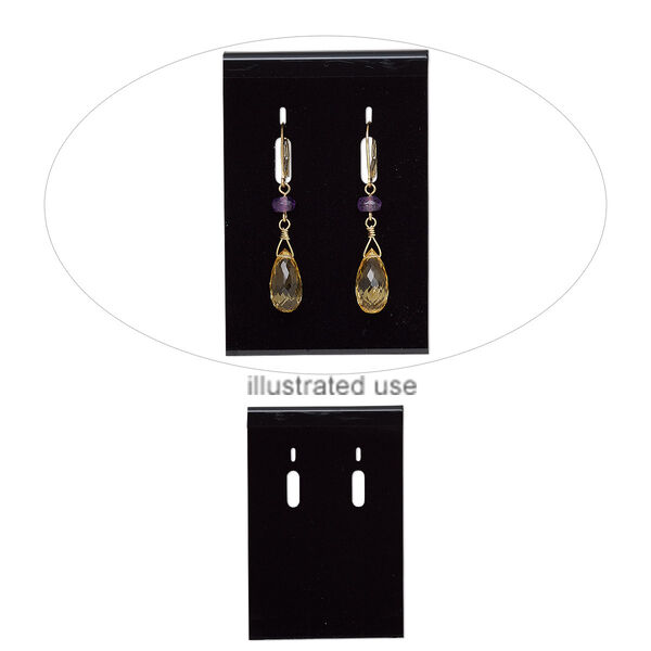 Earring card, flocked plastic, black, 3x2-inch rectangle, for leverback earrings. Sold per pkg of 25. image number 0