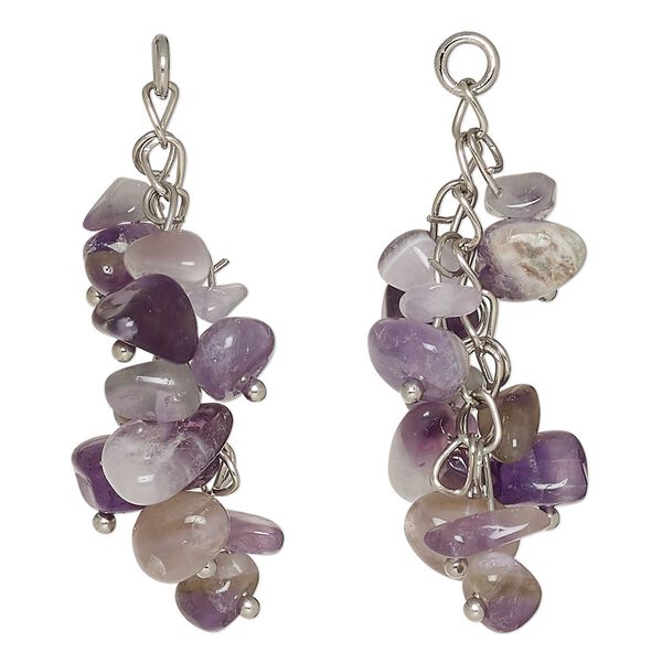 Amethyst / carbon steel 1pkg2, silver-finished cluster 5mm jump ring natural 48x14mm image number 0