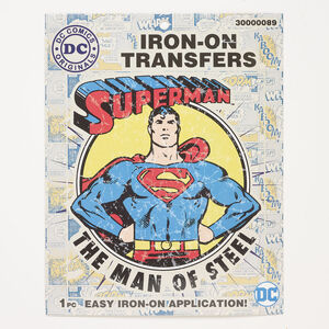 Iron-on transfer 1pkg1 vinyl, multicolored, 8-3/4 x 7-3/4 inches with Superman™ and The Man of Steel™