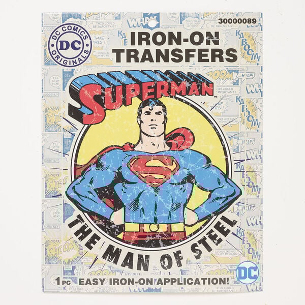 Iron-on transfer 1pkg1 vinyl, multicolored, 8-3/4 x 7-3/4 inches with Superman™ and The Man of Steel™ image number 0