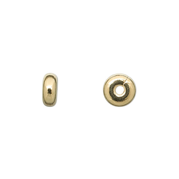 Bead, gold-plated brass, 8x4mm smooth rondelle. Sold per pkg of 10. image number 0