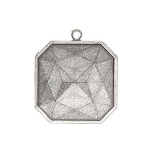 Drop, Almost Instant Jewelry®, antique silver-plated brass, 25mm square with 23mm square setting. Sold per pkg of 2.