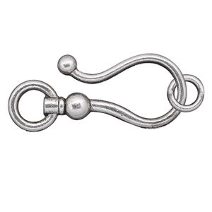 Clasp hook&eye 1pkg10 silver-plated "pewter" (zinc alloy), 26x16mm, antique 1-strand