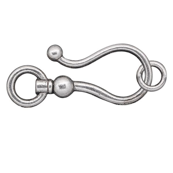 Clasp, hook-and-eye, antique silver-plated "pewter" (zinc-based alloy), 26x16mm double-sided. Sold per pkg of 10. image number 0