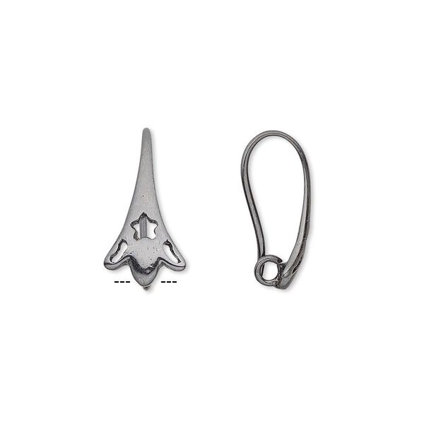 Ear wire fishhook 1pkg20 gunmetal-plated, 19mm flower / cutout star and lines design / hidden open loop, 20 gauge brass 10 pair image number 0