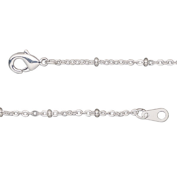 Chain, silver-plated brass, 1.5mm cable and 2x1mm rondelle, 18 inches with lobster claw clasp. Sold individually. image number 0