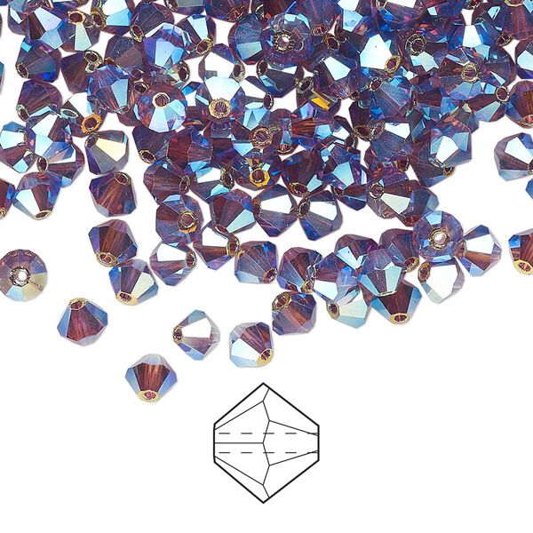 Bead 48pk amethyst AB 2X, Preciosa Czech crystal 4mm bicone image number 0
