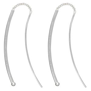 Ear thread, sterling silver, 1-3/4 inch cable chain with 32x1mm curved bar and ball. Sold per pair.