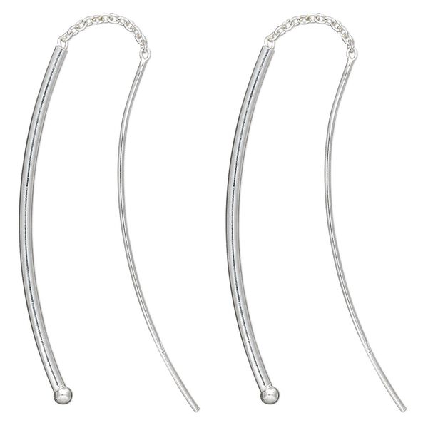 Ear thread, sterling silver, 1-3/4 inch cable chain with 32x1mm curved bar and ball. Sold per pair. image number 0