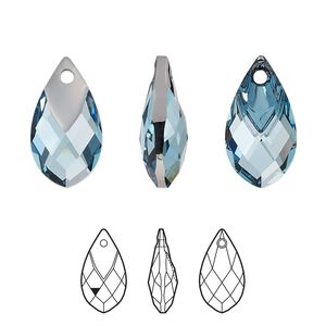 Drop 1pk aquamarine light chrome, Crystal Passions® 18x10mm pendant metallic cap pear 6565
