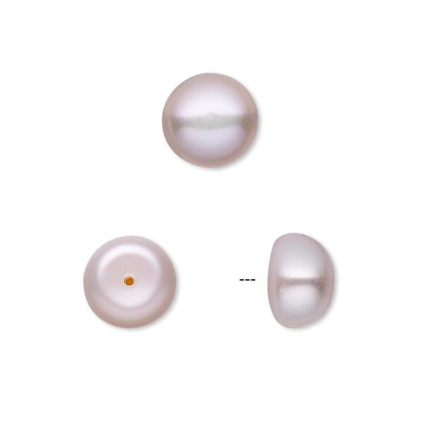 Pearl, White Lotus™, cultured freshwater, mauve, 10mm half-drilled button, B grade, Mohs hardness 2-1/2 to 4. Sold per pair. image number 0